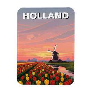Tulip Fält Kvarn Holland Nederländerna Magnet