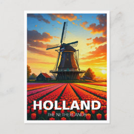 Tulip Fält Kvarn Holland Sunset Vykort