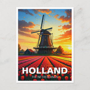 Tulip Fält Kvarn Holland Sunset Vykort
