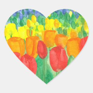 Tulip Fält Rainbow Färg Hjärtformat Klistermärke