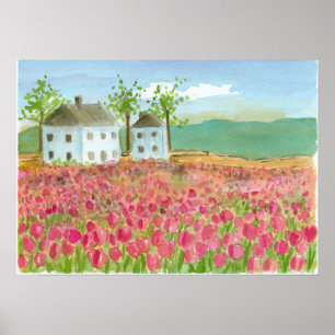 Tulip Flower Fält Shaker House Rosa Vår Flora Poster