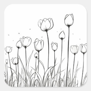 Tulip Flower Tulipa Blommigt Stencil Mönster Desig Fyrkantigt Klistermärke