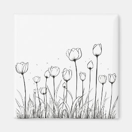 Tulip Flower Tulipa Blommigt Stencil Mönster Desig Magnet