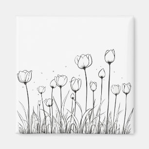 Tulip Flower Tulipa Blommigt Stencil Mönster Desig Magnet