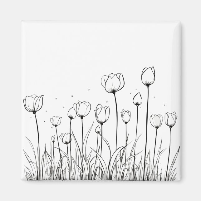 Tulip Flower Tulipa Blommigt Stencil Mönster Desig Magnet (Framsidan)