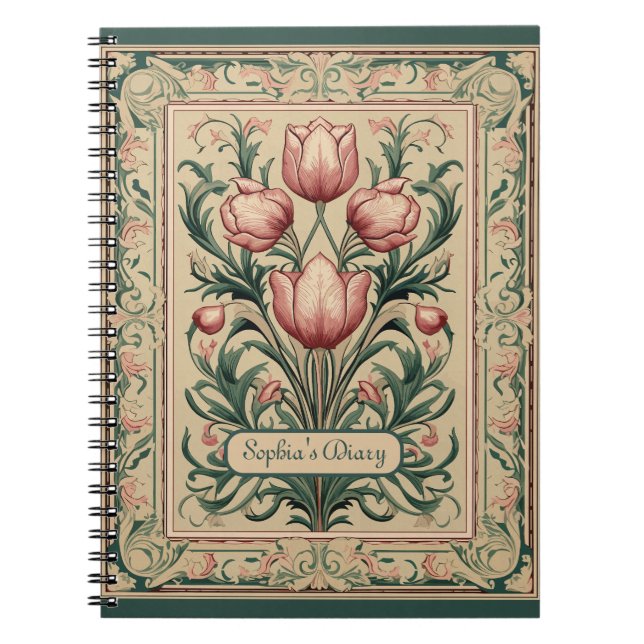 Tulip Flowers Emerald Ornament Medieval Anteckningsbok (Framsidan)
