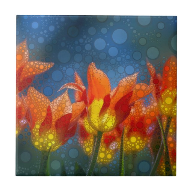 Tulip Flowers på Blue Kakelplatta (Framsidan)