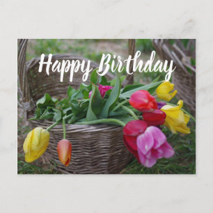 Tulip Flowers Rustic Bouquet Grattis på födelsedag Vykort