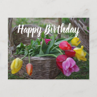 Tulip Flowers Rustic Bouquet Grattis på födelsedag Vykort