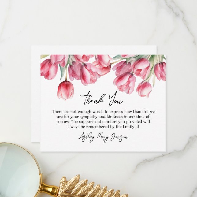 Tulip Funeral Thank You Card Bereavement Tack Kort (Fram/Back In Situ)