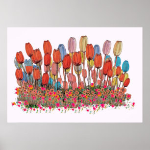 Tulip Garden Botanical Art Print Poster