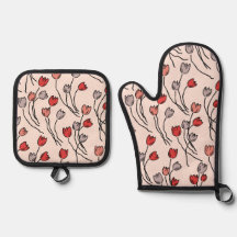 Tulip Garden in Pinks Oven Mitt and Pot Holders