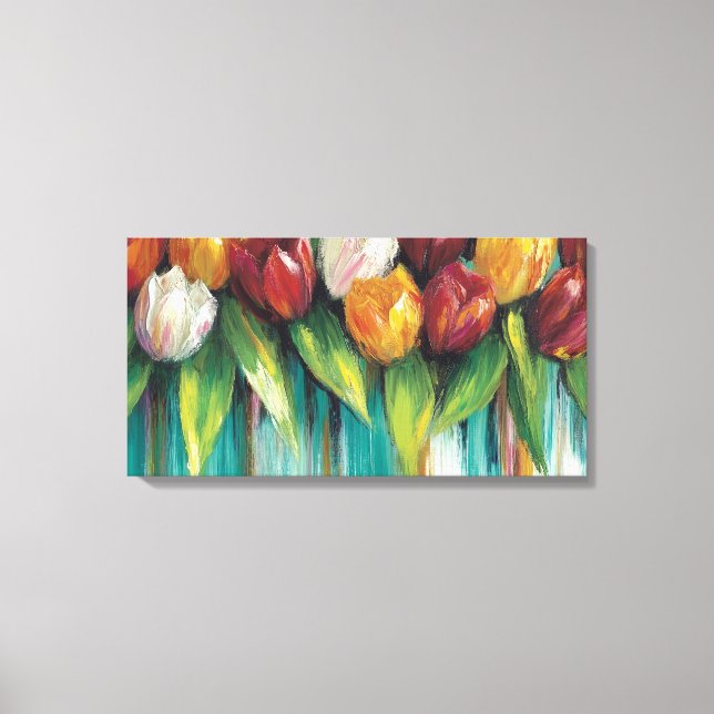 Tulip Garden on Teal Canvastryck (Framsida)