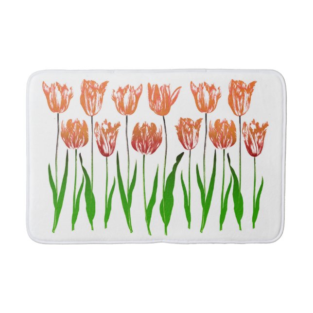 Tulip Garden Print in Coral Orange and Grönt Badrumsmatta (Framsidan)