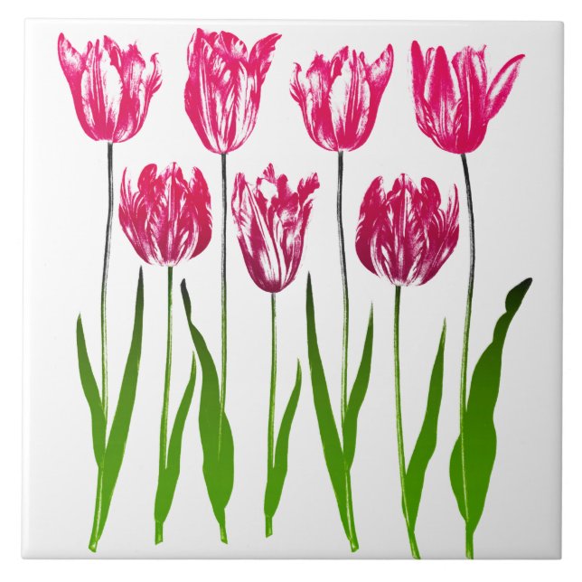 Tulip Garden Print in Fuchsia Rosa and Grönt Kakelplatta (Framsidan)