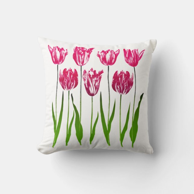 Tulip Garden Print in Fuchsia Rosa and Grönt Kudde (Framsida)