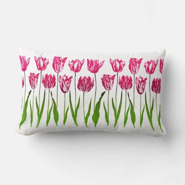 Tulip Garden Print in Fuchsia Rosa and Grönt Lumba Lumbarkudde (Framsida)