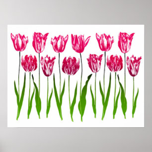Tulip Garden Print in Fuchsia Rosa and Grönt Poster