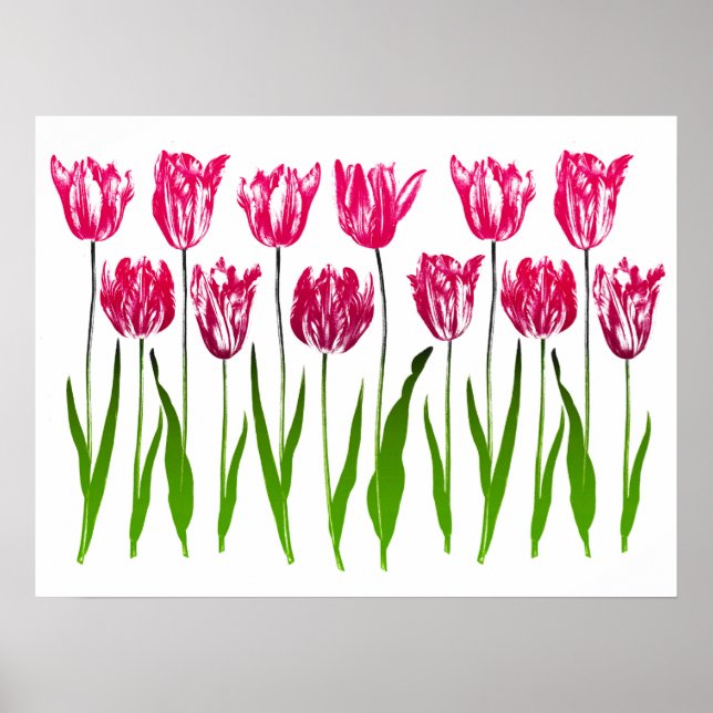 Tulip Garden Print in Fuchsia Rosa and Grönt Poster (Framsidan)