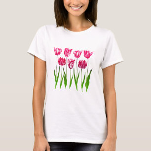 Tulip Garden Print in Fuchsia Rosa and Grönt T Shirt