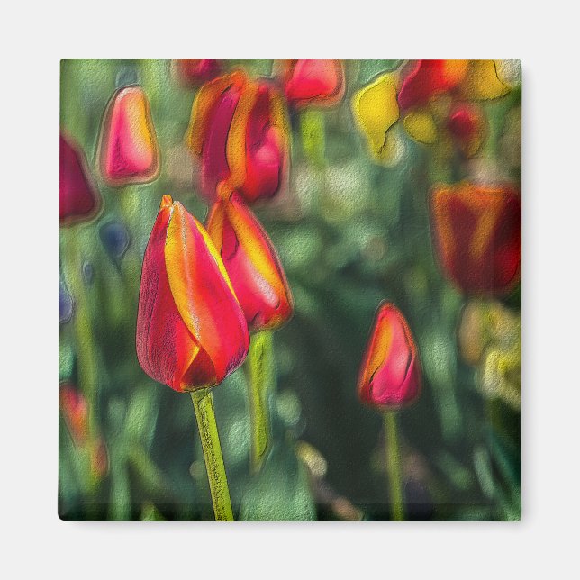 Tulip Garden Texturerad Magnet (Framsidan)