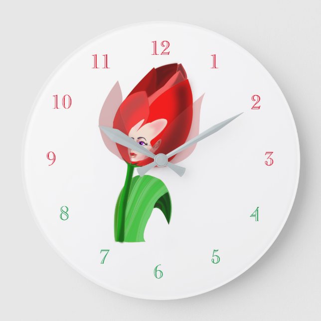 Tulip Girl Clock - Anpassningsbar Färg Stor Klocka (Framsida)
