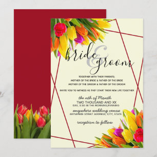Tulip i Burgundy och Gult Bröllop Inbjudningar