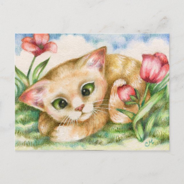 Tulip Kattunge - Cat Art-vykort Vykort (Framsida)
