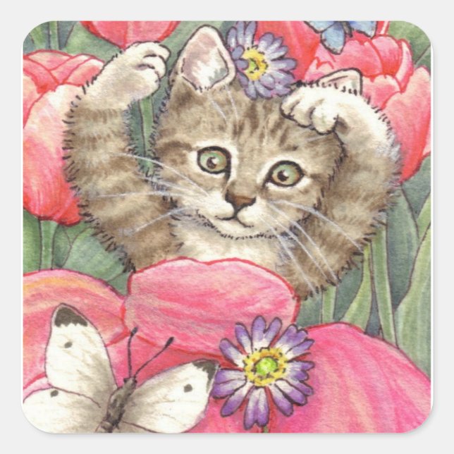 Tulip Kitten-klistermärken Fyrkantigt Klistermärke (Framsida)