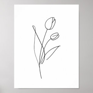 Tulip Line Teckning minimalistisk, modern, konst b Poster