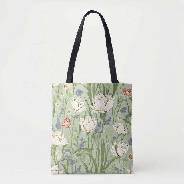 Tulip Meadow in Sage Grönt Tygkasse (Framsida)
