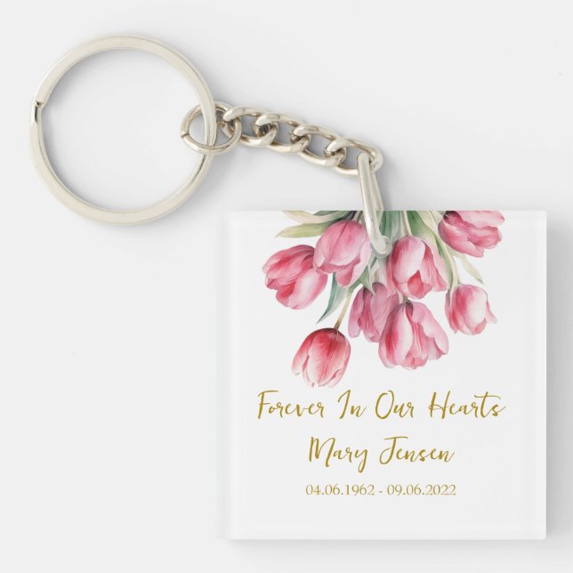 Tulip Memorial Funeral Photo Keychain (Framsidan)