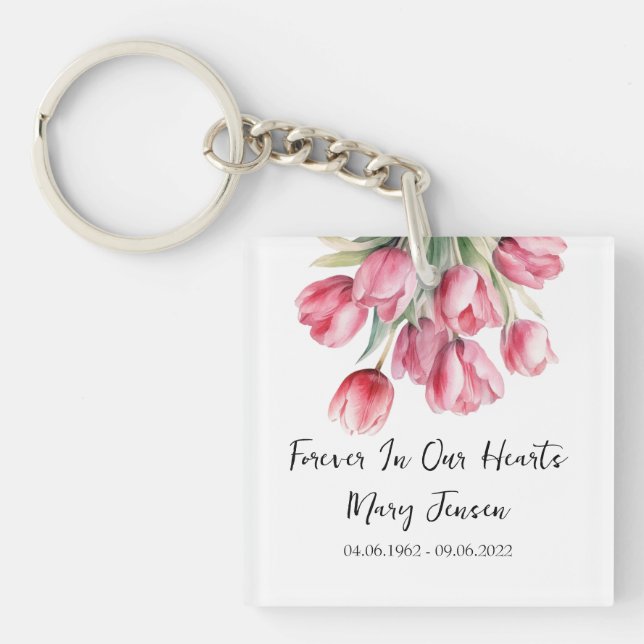 Tulip Memorial Funeral Photo Keychain (Framsidan)