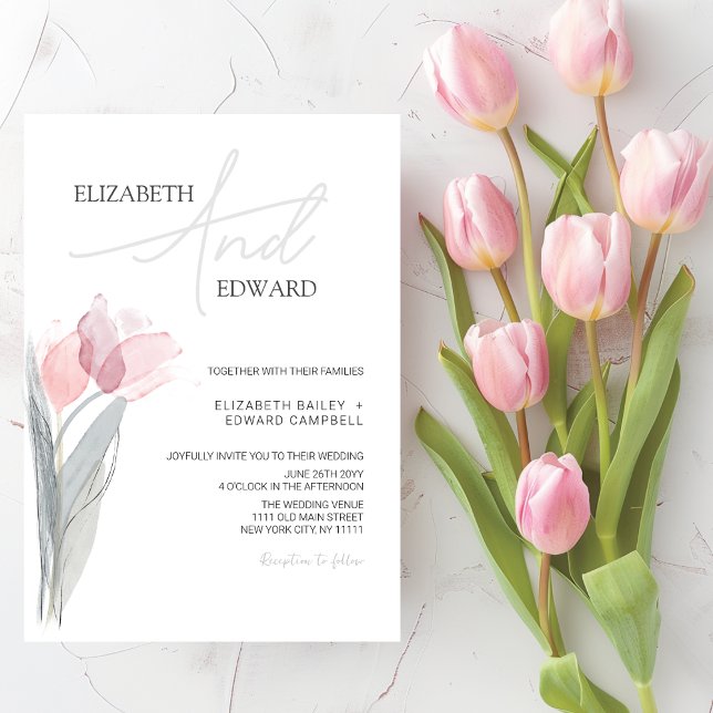 Tulip Modern Minimalist Elegant Typography Bröllop Inbjudningar (Tulip Modern Minimalist Elegant Typography Wedding Invitation)