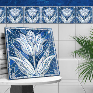 Tulip-mosaic - Blue Marble and Pearl Kakelplatta