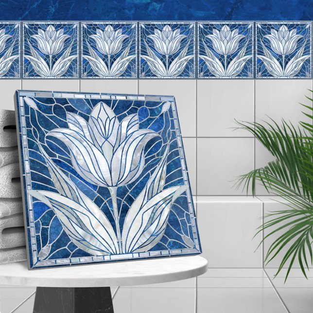 Tulip-mosaic - Blue Marble and Pearl Kakelplatta (Skapare uppladdad)