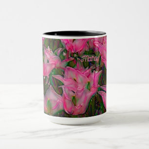 Tulip Mugg med Open Darker Rosa Tulips
