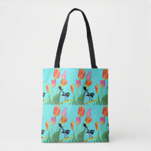 Tulip och Blue Wren Blue Blommigt Birthday Girl Ba Tygkasse