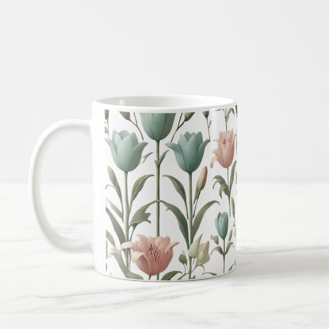 Tulip och Lily Soft Blommönster Kaffemugg (Vänster)