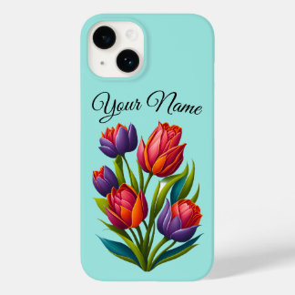 Tulip Painting - iphone case Teal Personalize
