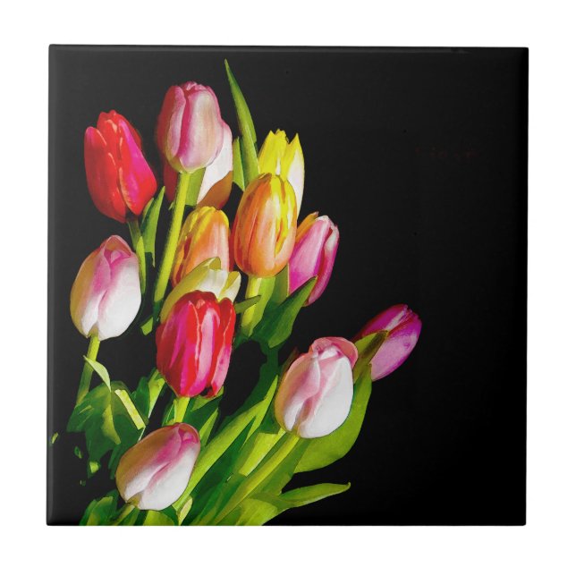 Tulip Painting - Originalfärgsbild Kakelplatta (Framsidan)