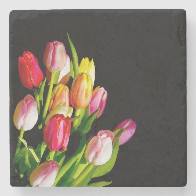 Tulip Painting - Originalfärgsbild Underlägg Sten (Framsidan)