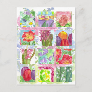 Tulip Poppy Ro Red Flower Collage Vykort