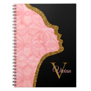 Tulip Rosa och Guld Glitter Monogram Namn Anteckningsbok