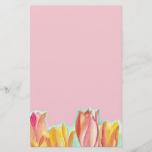 Tulip Rosa Stationery Papper Watercolor Blommigt A