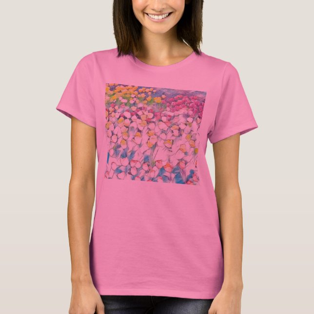 Tulip Top (Rosa) med Flytande effekt T Shirt (Framsida)