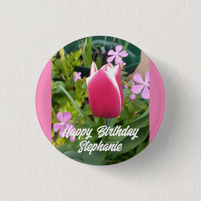 Tulip Tulips Red Rosa Flower Blommigt Birday Card Knapp (Framsida)