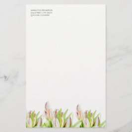 Tulip, vattenfärg, rosa och grönt. brevpapper