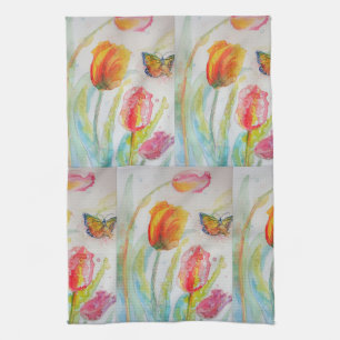 Tulip Watercolor Tea Towel Kökshandduk