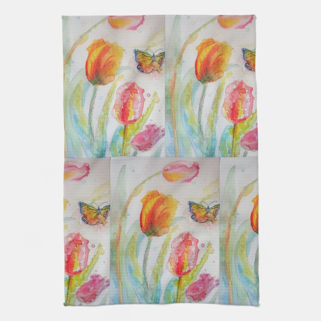 Tulip Watercolor Tea Towel Kökshandduk (Vertikal)